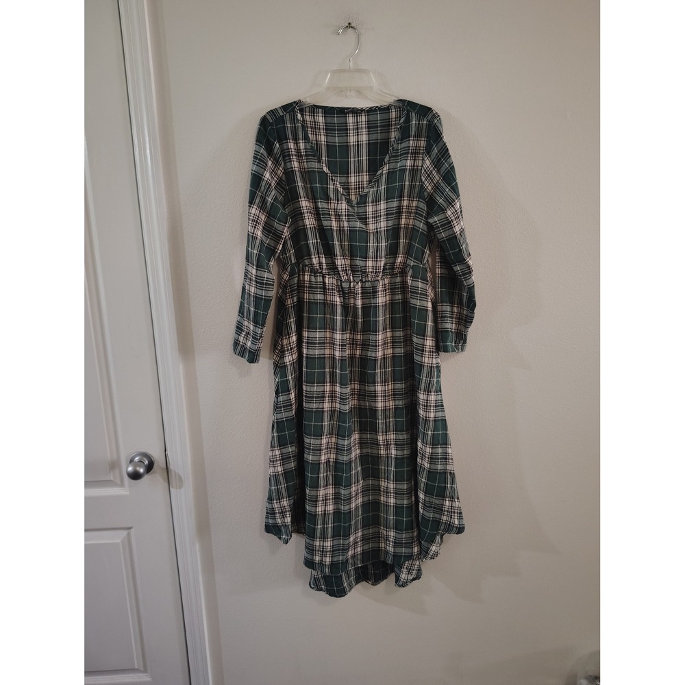 BloomChic Green Plaid V-Neck High Waist High-Low Midi Dress Womens Size 10